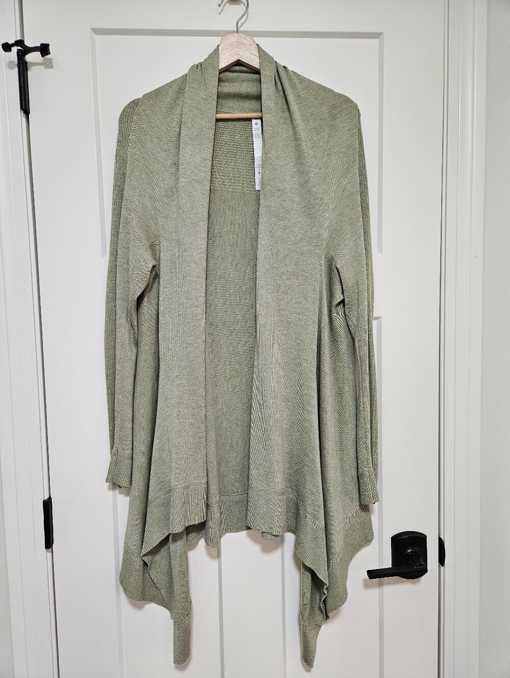 Lululemon Cashlu Open Front Cardigan M/L Sage Green Cashmere Blend Waterfall